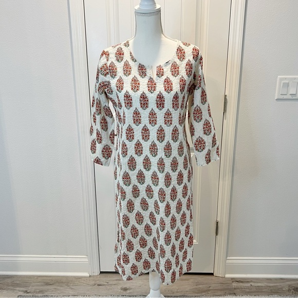 Sabhyata Indian Cream Red Floral Printed Straight Kurta Kurti Tunic Ethnic Dress - Picture 1 of 12